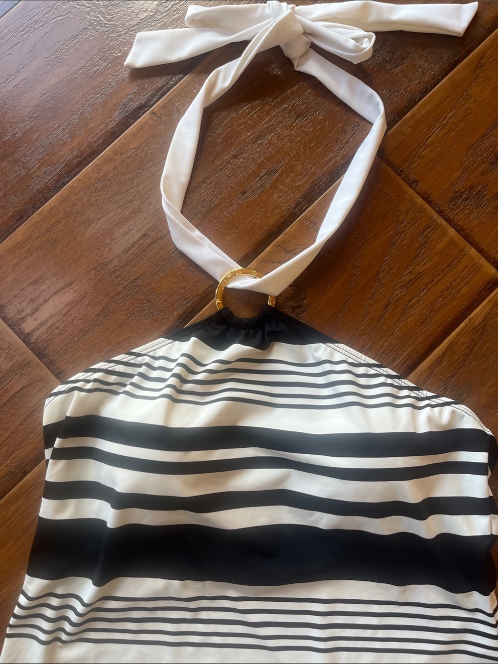 Lauren Ralph Lauren Black and White Striped Halter Swim Top - Picture 4 of 8